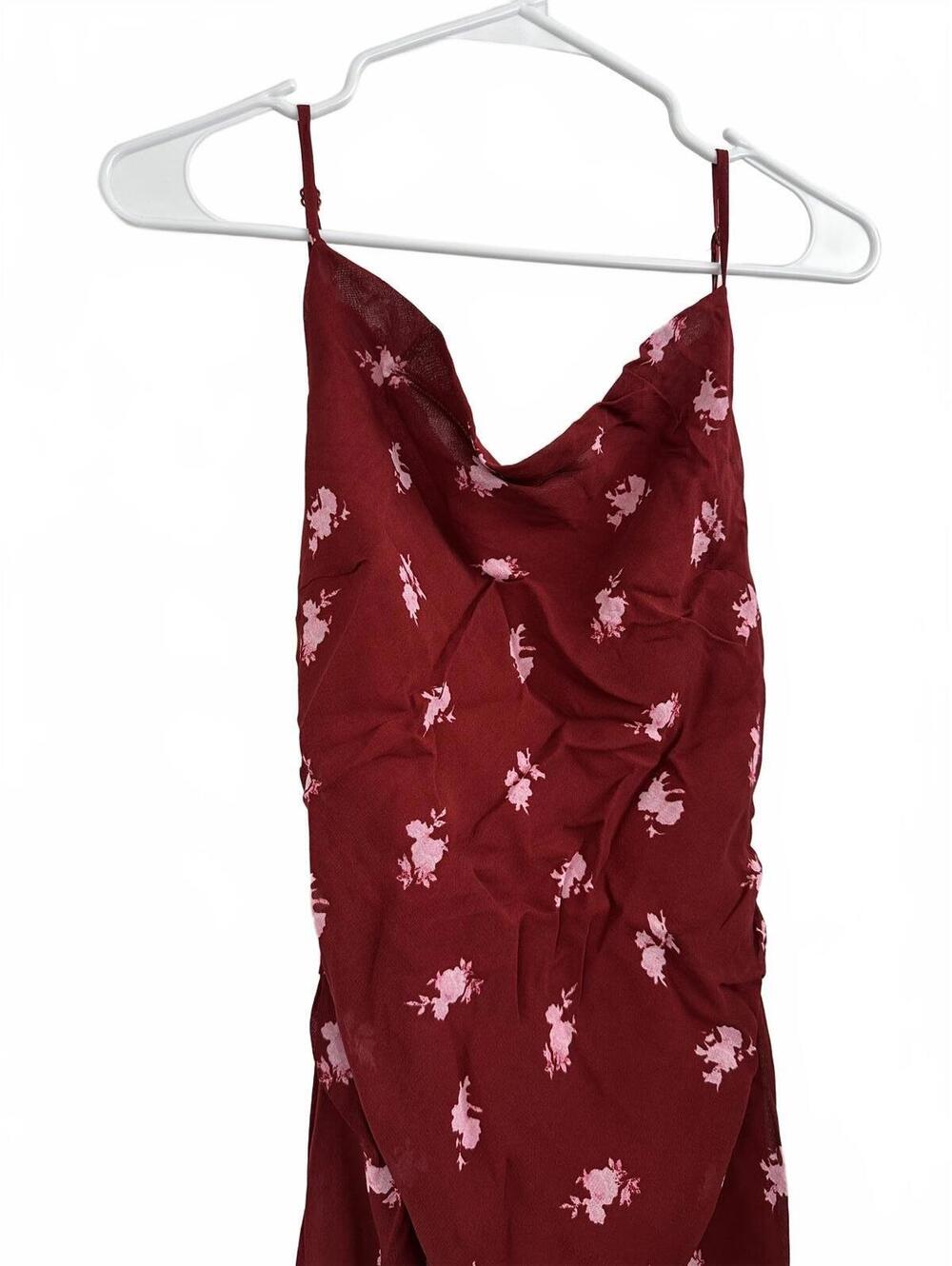 Topshop Sheer Drape Midi Dress Red Cowl Neck Maxi Dress Slit Burgundy NWT Size 2 - Picture 4 of 7
